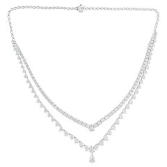 Natural 17.10 Carat SI/H Pear Round Diamond Necklace 14 Karat White Gold Jewelry