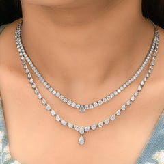Natural 17.10 Carat SI/H Pear Round Diamond Necklace 18 Karat White Gold Jewelry