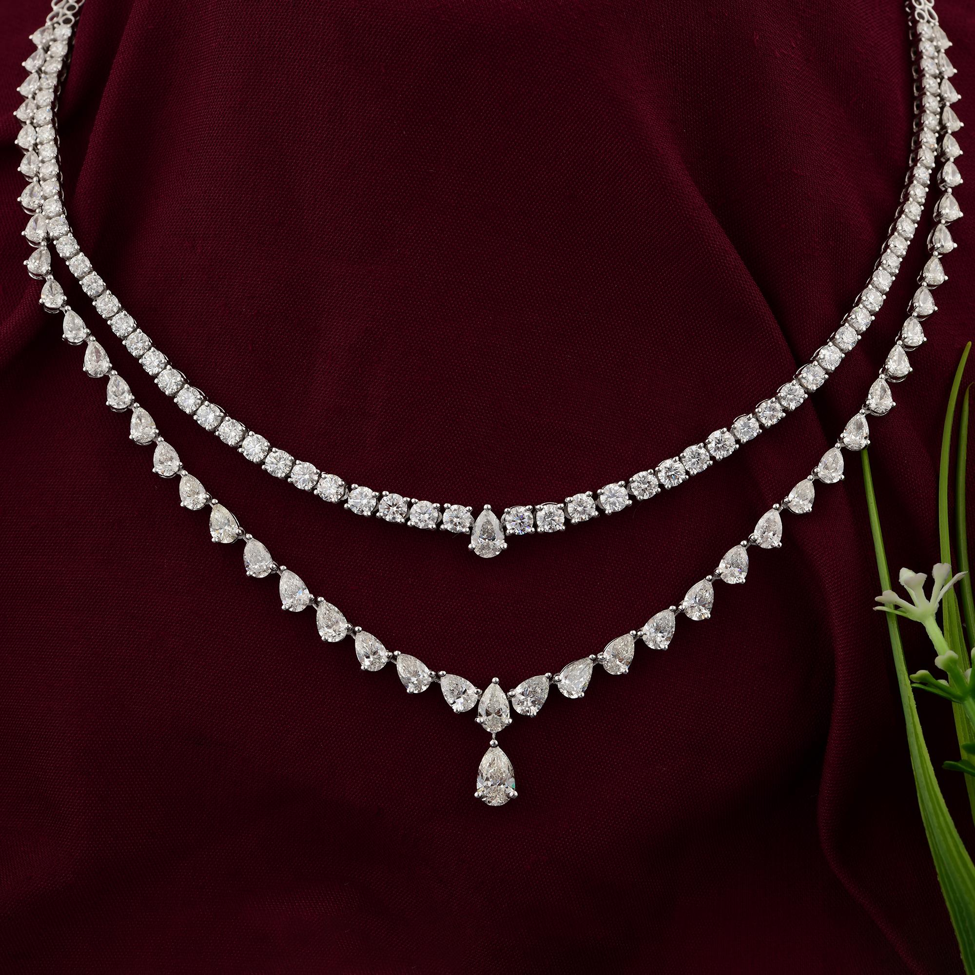 Modern Natural 17.10 Carat SI/H Pear Round Diamond Necklace 18 Karat White Gold Jewelry For Sale