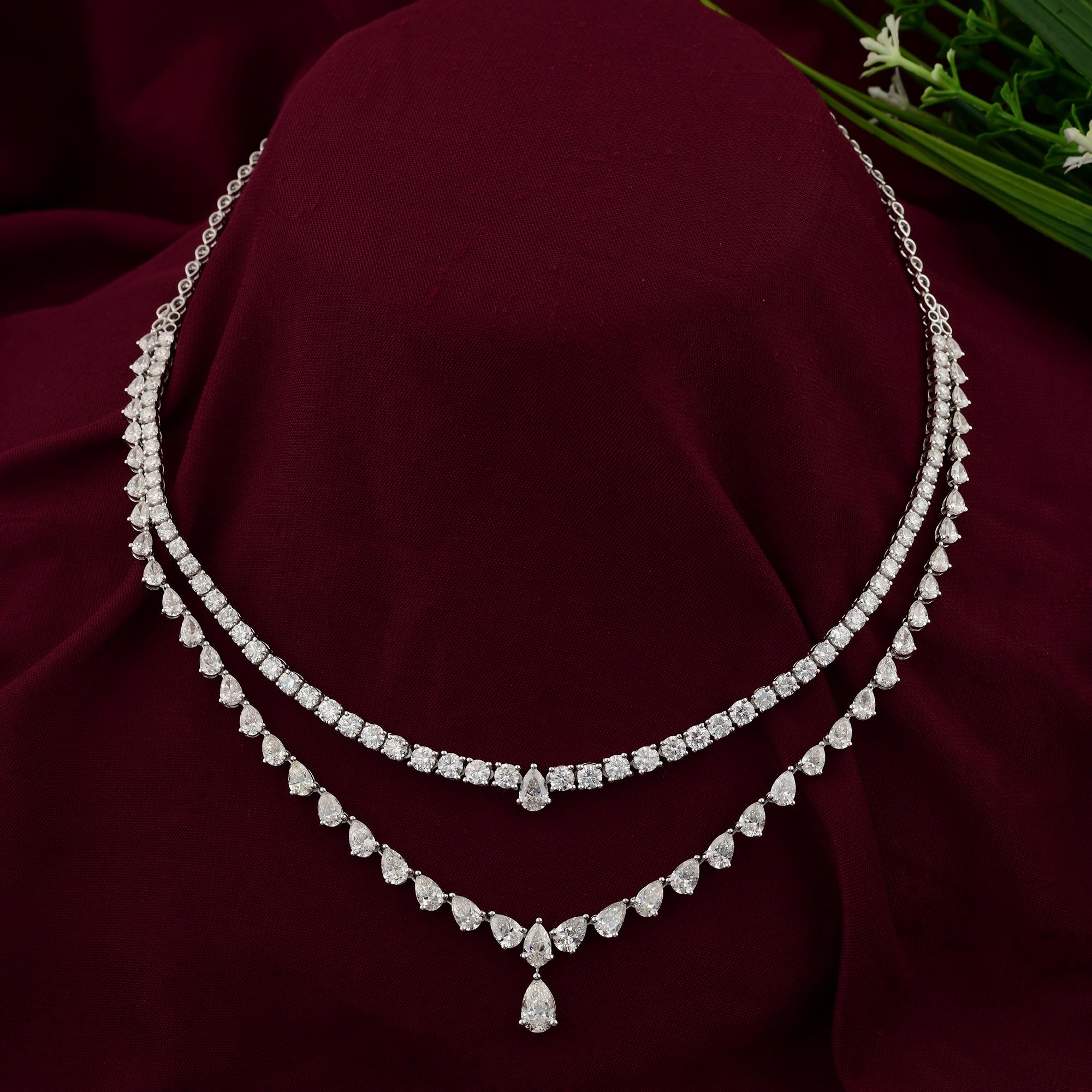 Pear Cut Natural 17.10 Carat SI/H Pear Round Diamond Necklace 18 Karat White Gold Jewelry For Sale