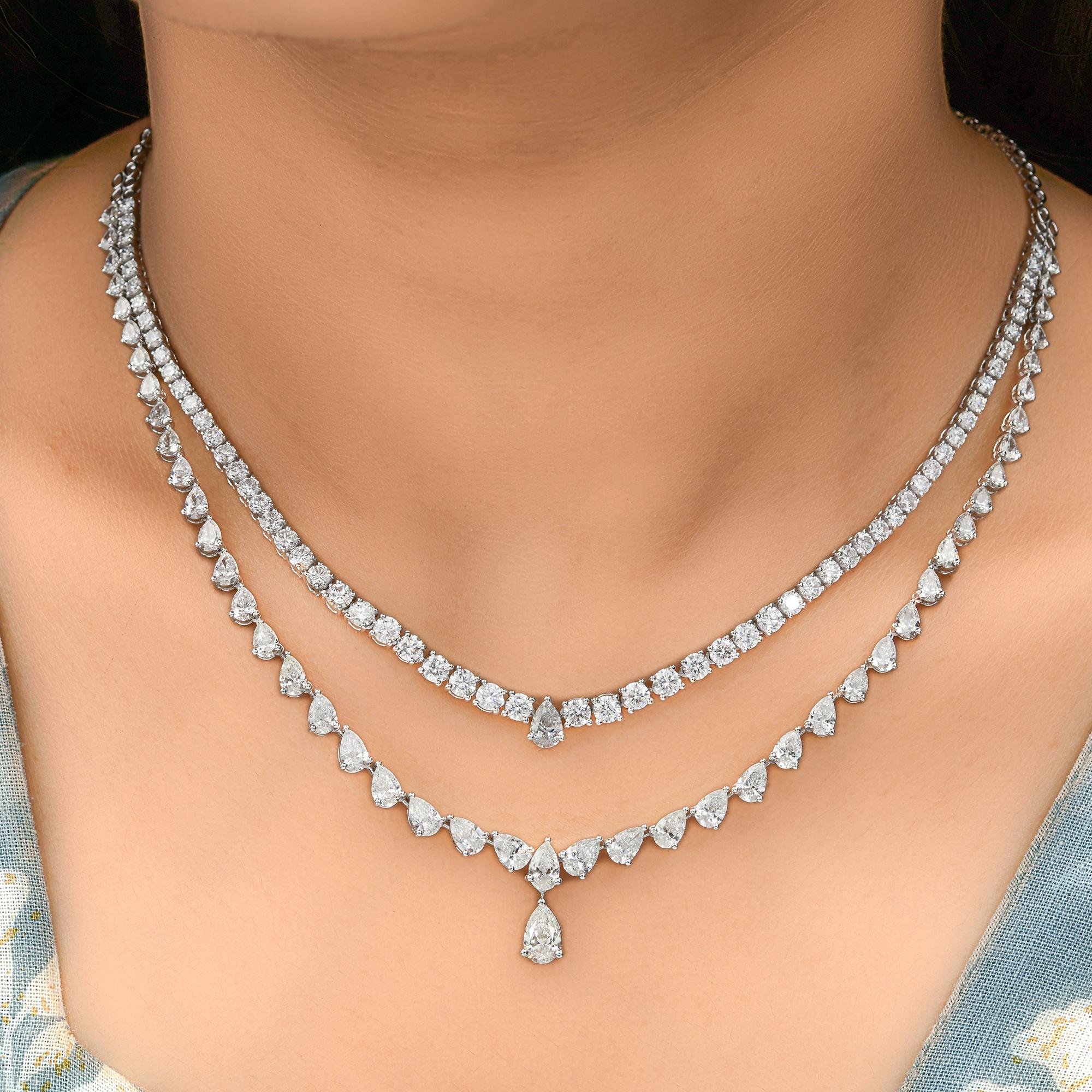 Natural 17.10 Carat SI/H Pear Round Diamond Necklace 18 Karat White Gold Jewelry In New Condition For Sale In Diera, Dubai