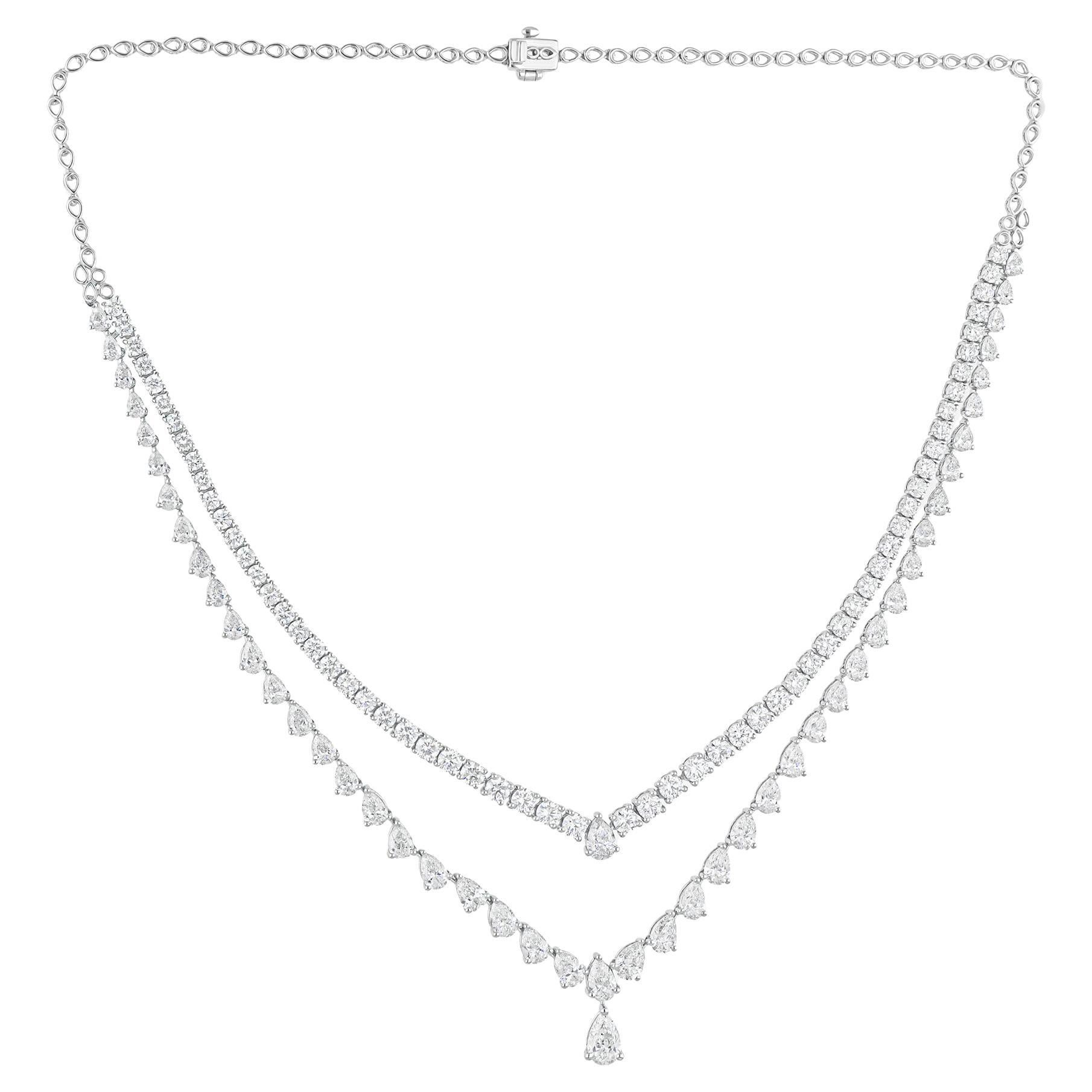 Natural 17.10 Carat SI/H Pear Round Diamond Necklace 18 Karat White Gold Jewelry