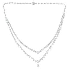 Natural 17.10 Carat SI/H Pear Round Diamond Necklace 18 Karat White Gold Jewelry