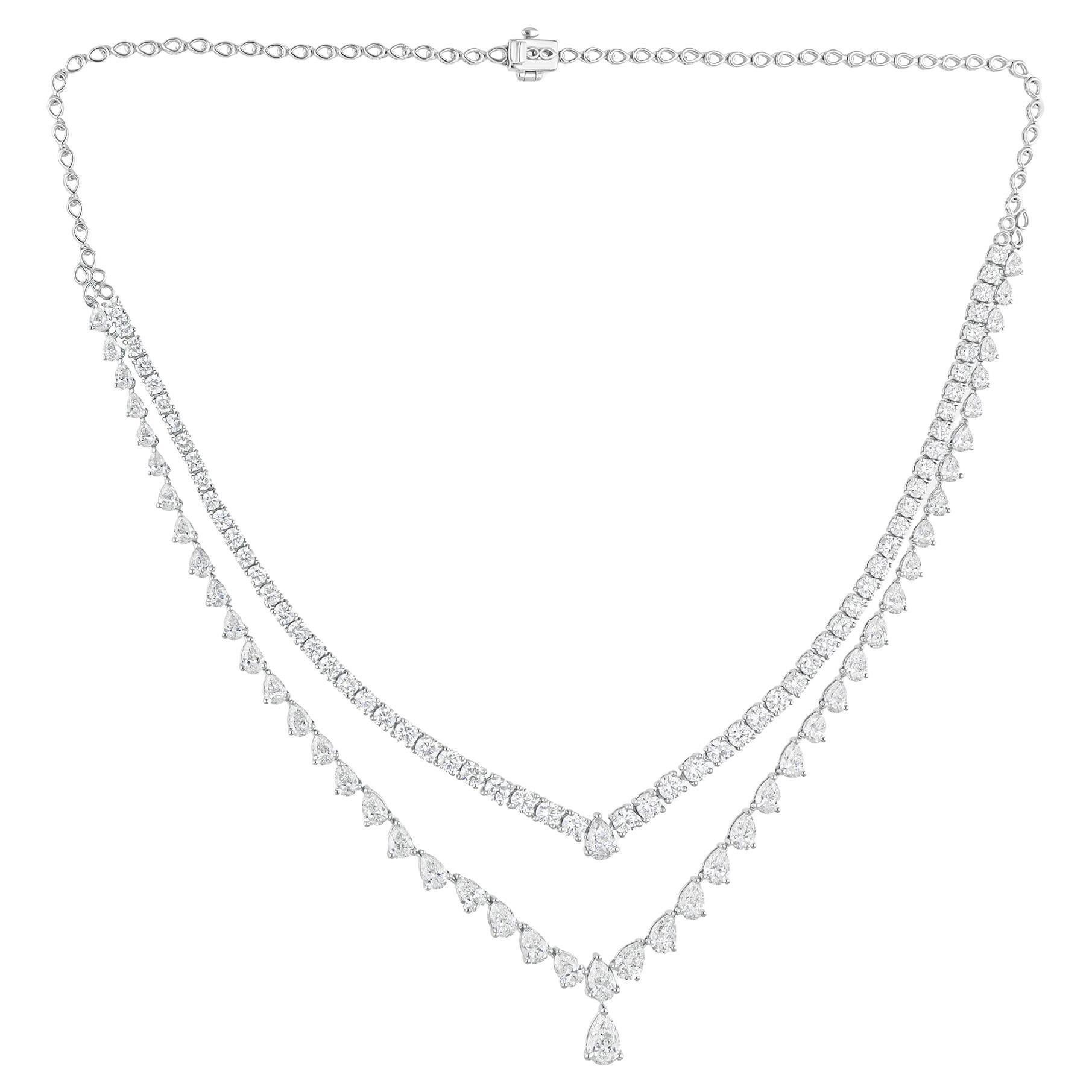 Natural 17.10 Carat SI/H Pear Round Diamond Necklace 18 Karat White Gold Jewelry