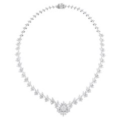 Natural 17.24 Carat SI/H Diamond Floral Wedding Necklace 14 Karat White Gold