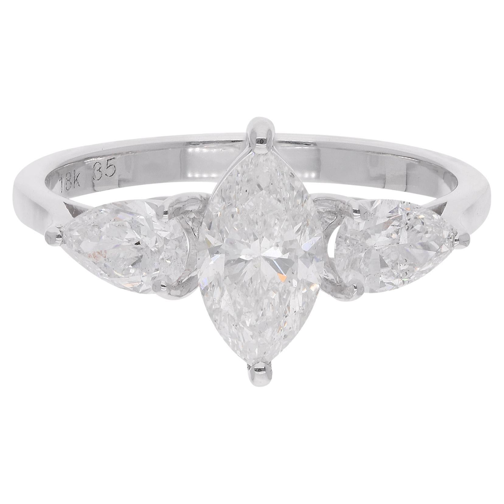 Bague promesse en or blanc 18 carats avec diamants naturels taille marquise et poire de 1,73 carat SI/H