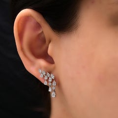 Natural 1.73 Carat SI/HI Mixed Cut Diamond Climber Drop Earrings 14K White Gold