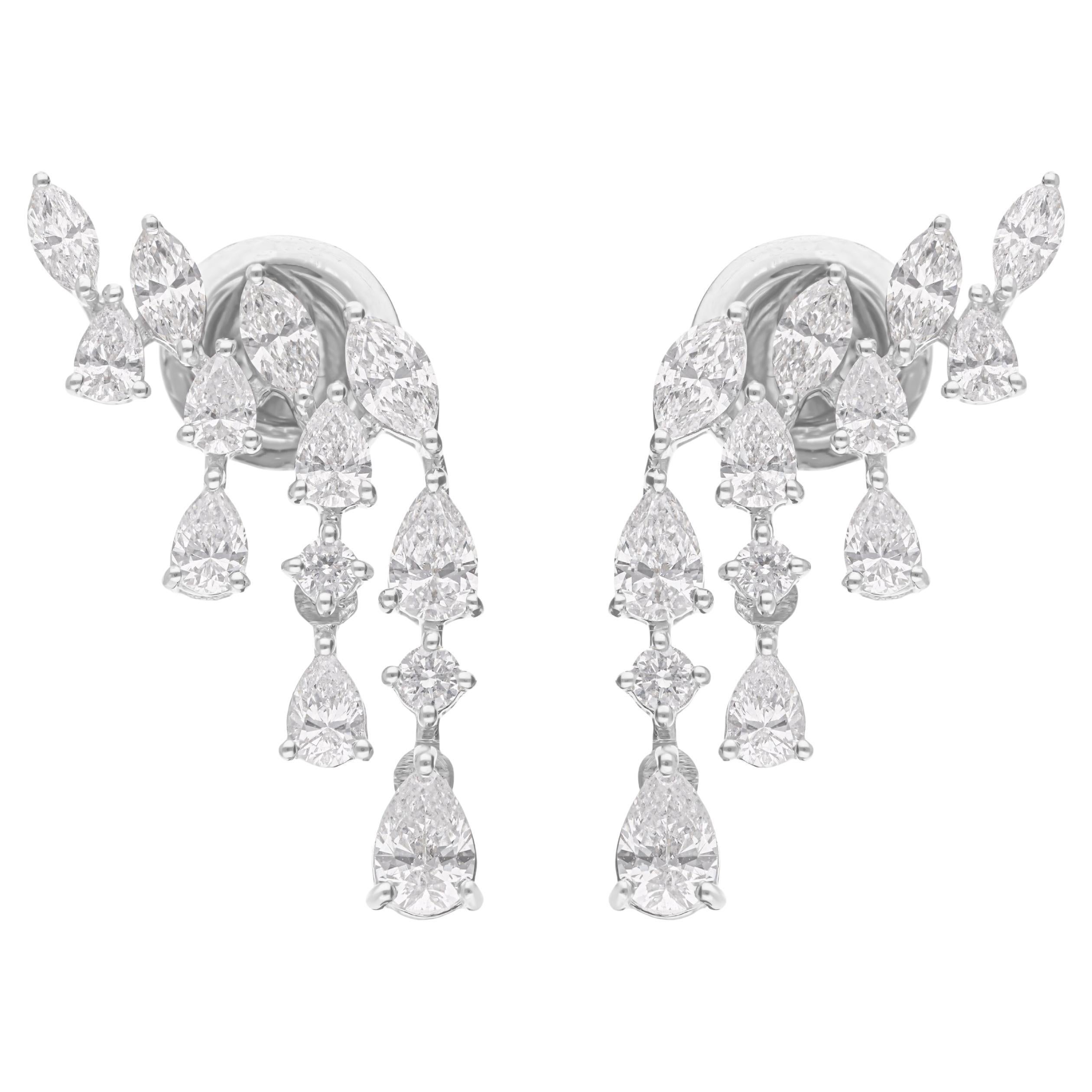 Orecchini pendenti con diamanti taglio misto Nature 1,73 carati SI/HI Oro bianco 14K