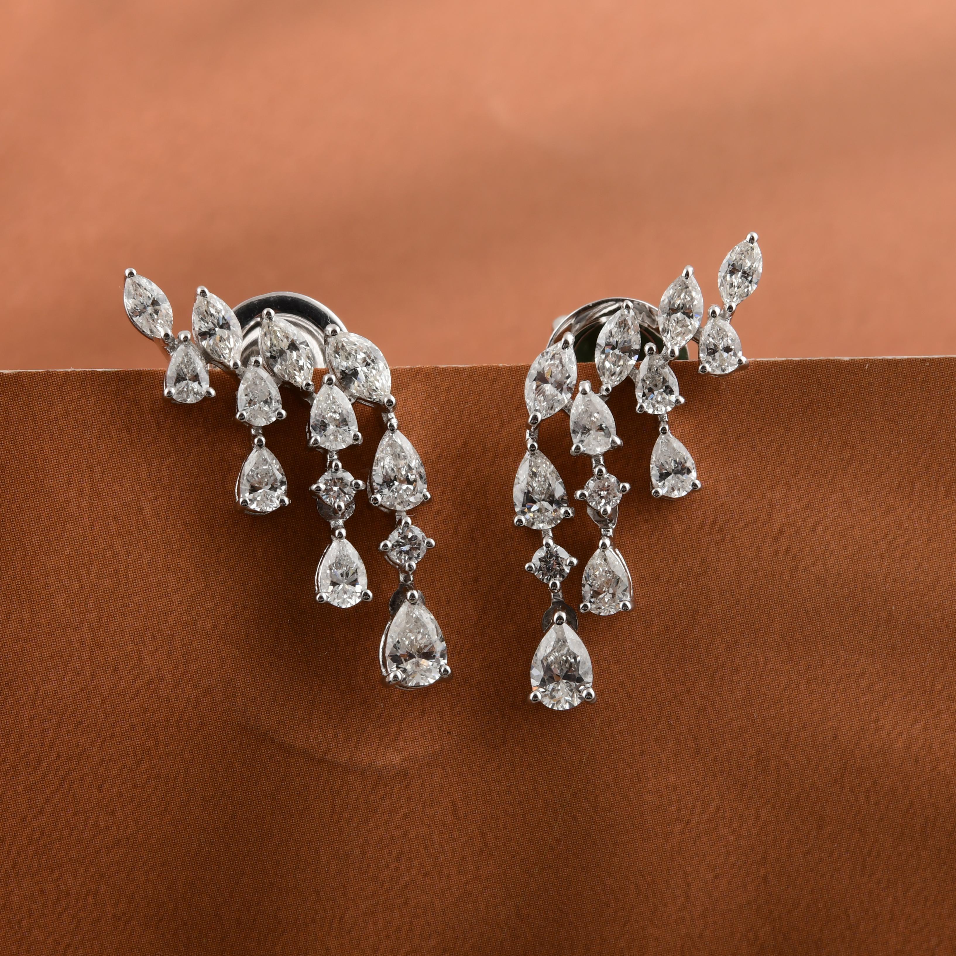 Natürliche 1,73 Karat SI/HI Diamant Climber Tropfenohrringe mit Mischschliff 18K Weißgold (Gemischter Schliff) im Angebot