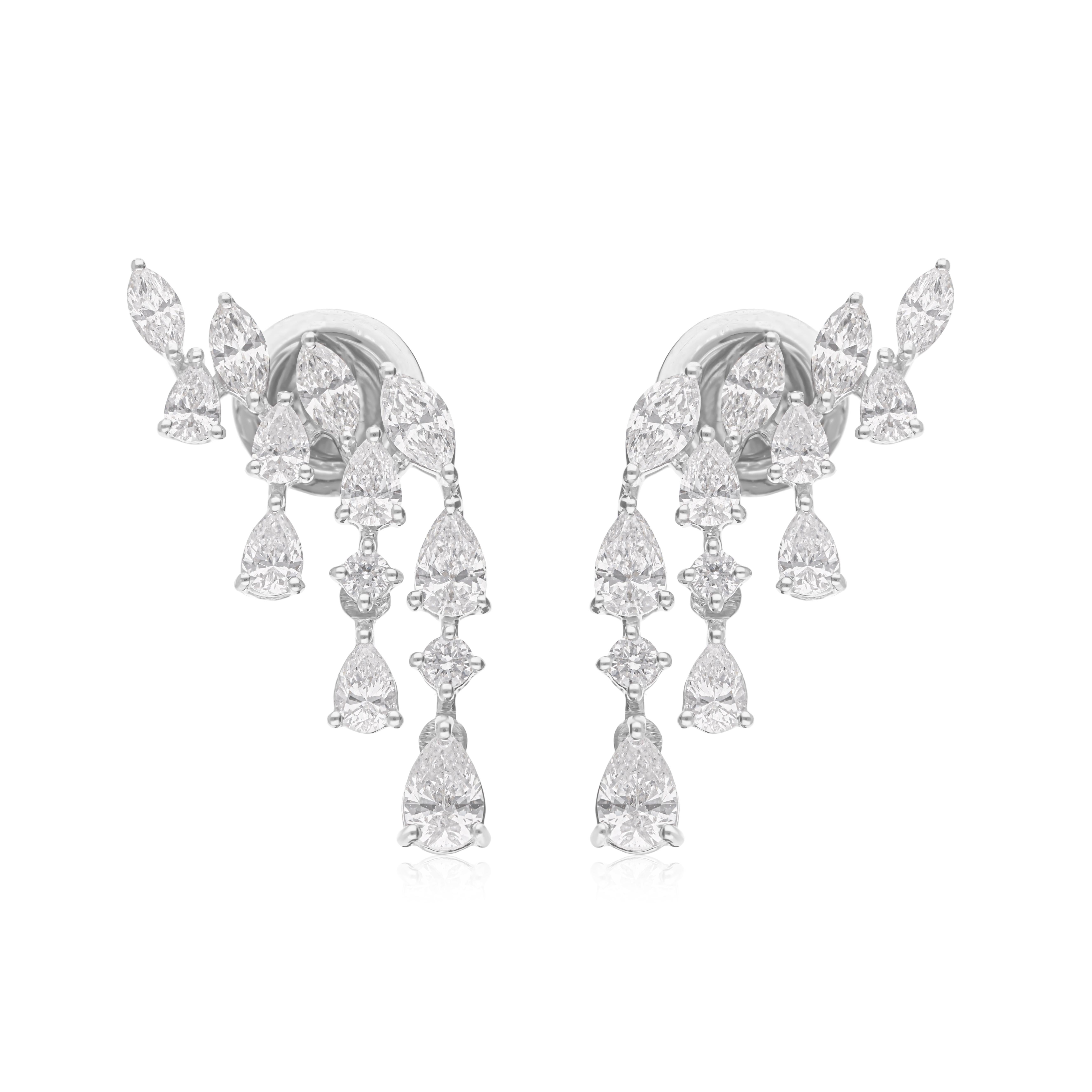 Natürliche 1,73 Karat SI/HI Diamant Climber Tropfenohrringe mit Mischschliff 18K Weißgold Damen im Angebot