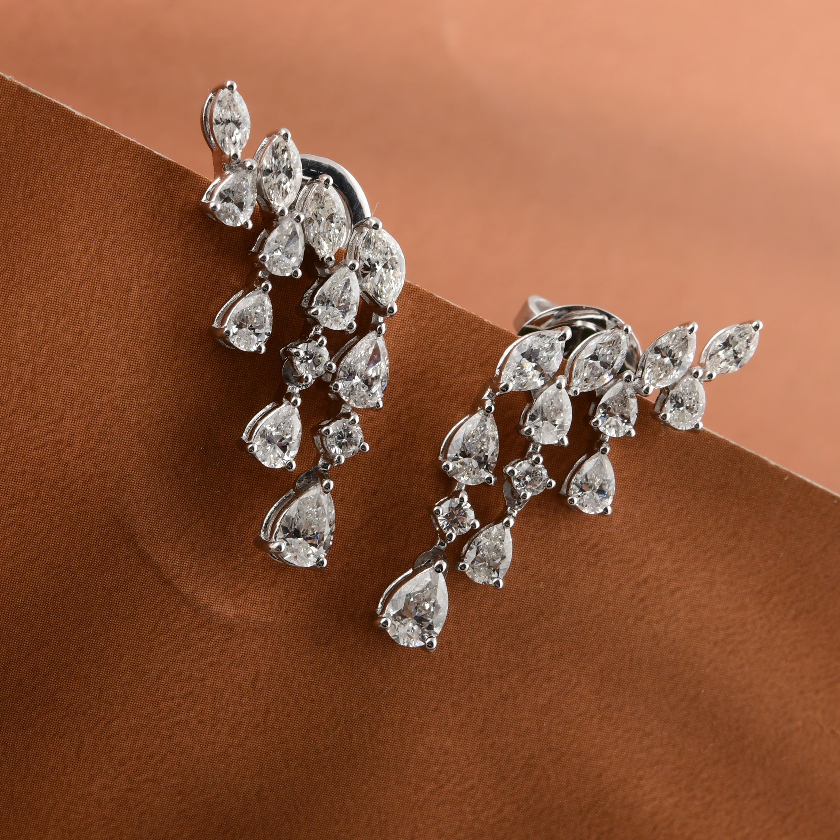 Natürliche 1,73 Karat SI/HI Diamant Climber Tropfenohrringe mit Mischschliff 18K Weißgold im Angebot 1