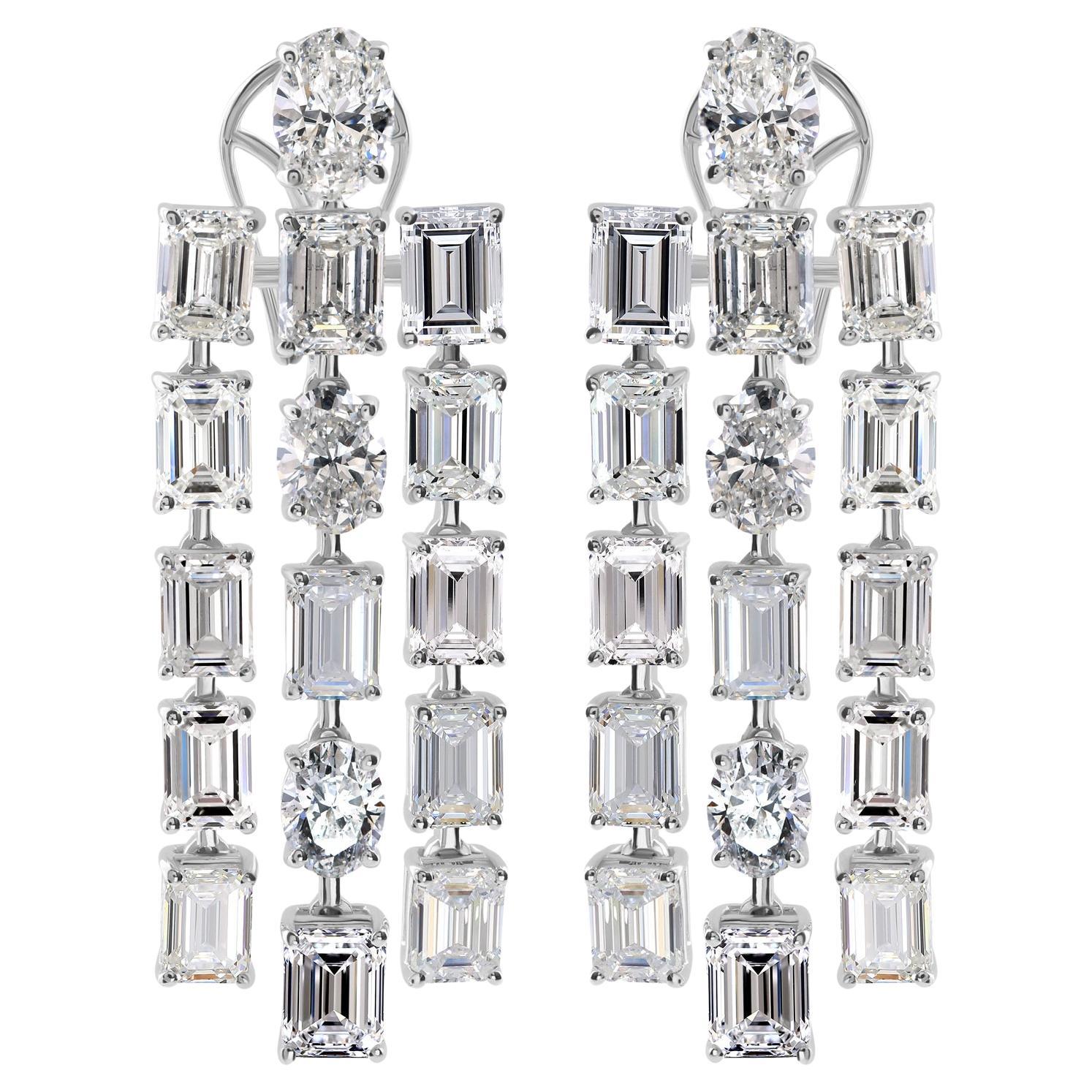 Natural 17.33 Carat SI/H Oval Emerald Cut Diamond Earrings 18 Karat White Gold For Sale