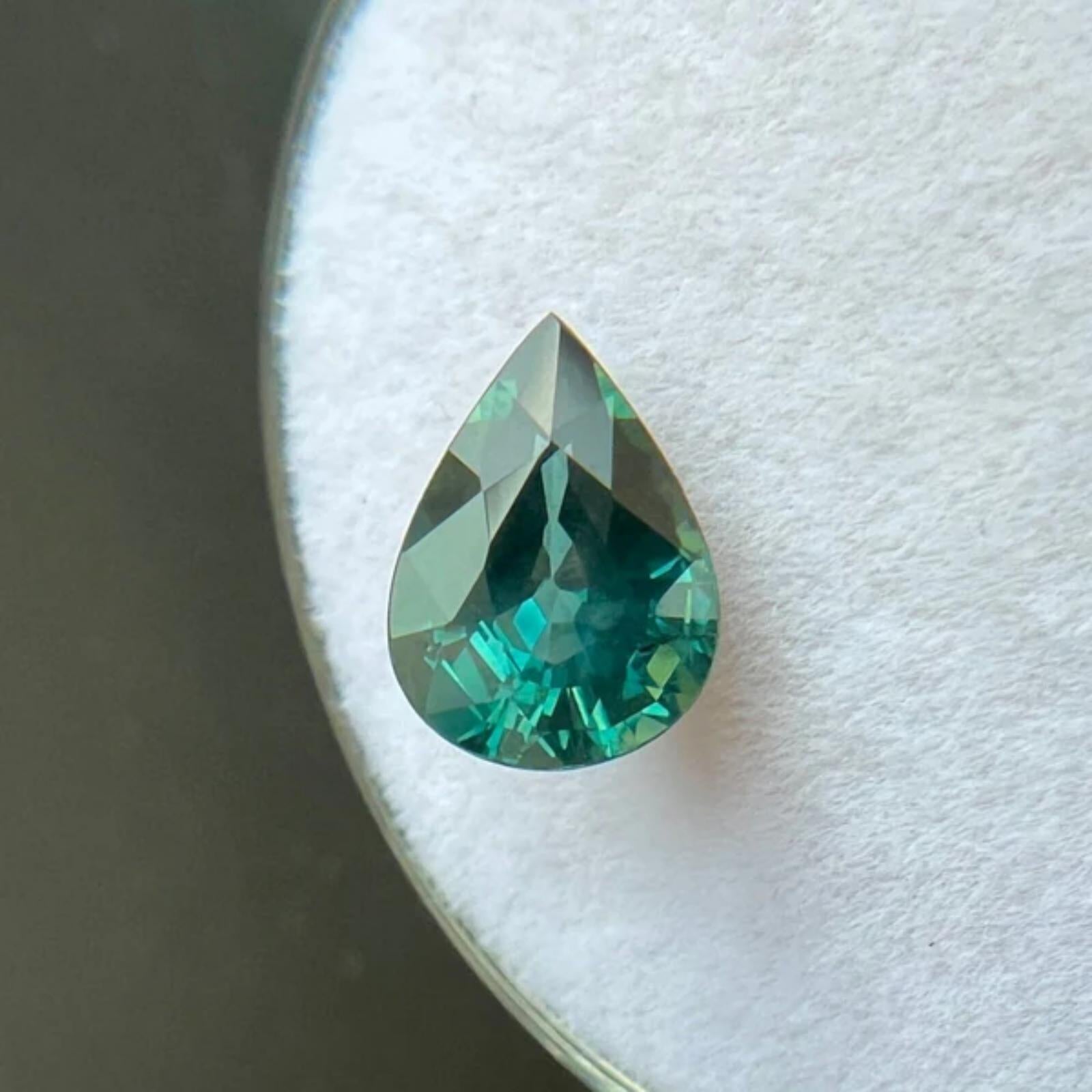 Zafiro verde azulado vívido natural de 1,73 ct Corte lágrima pera 8,6x6,3 mm en Nuevo estado para la venta en Birmingham, GB