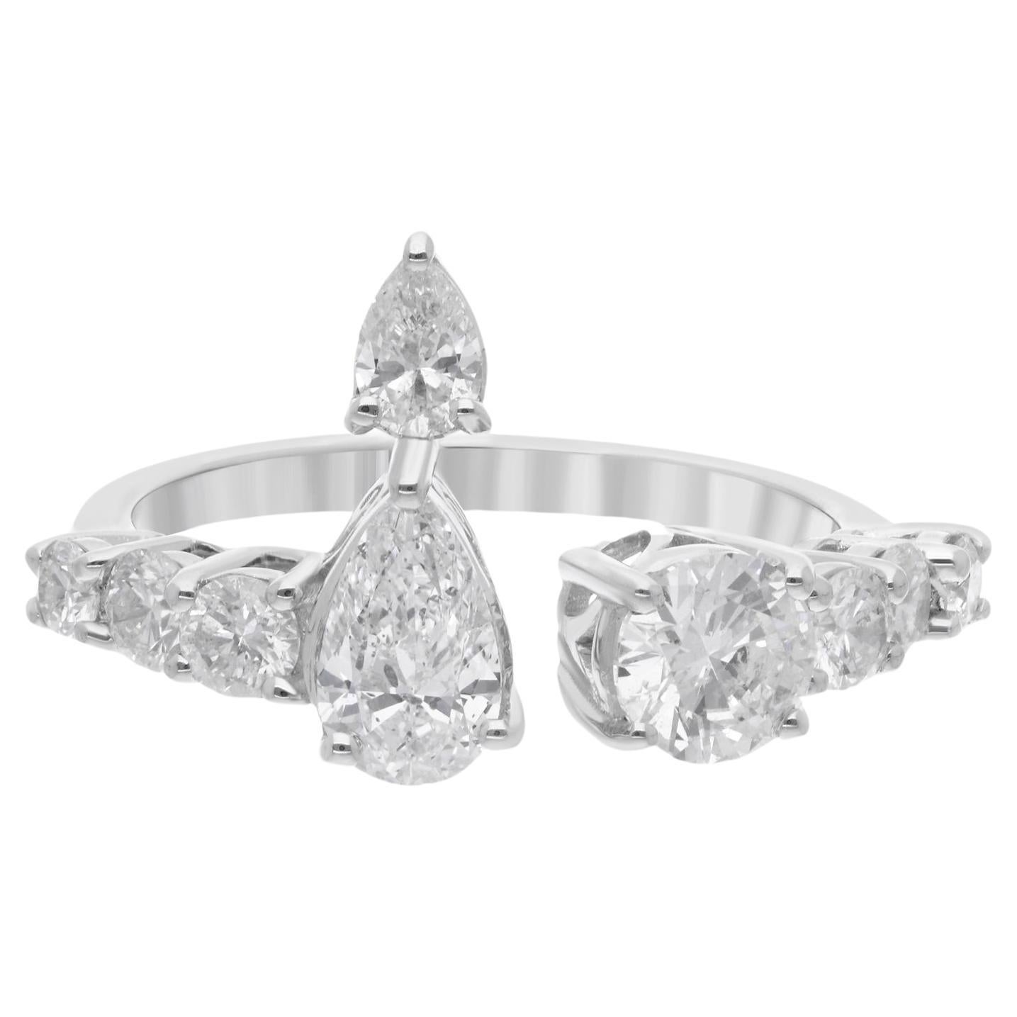 Anillo puño pera natural de 1,74 quilates y diamante redondo Joyas de oro blanco de 18 quilates
