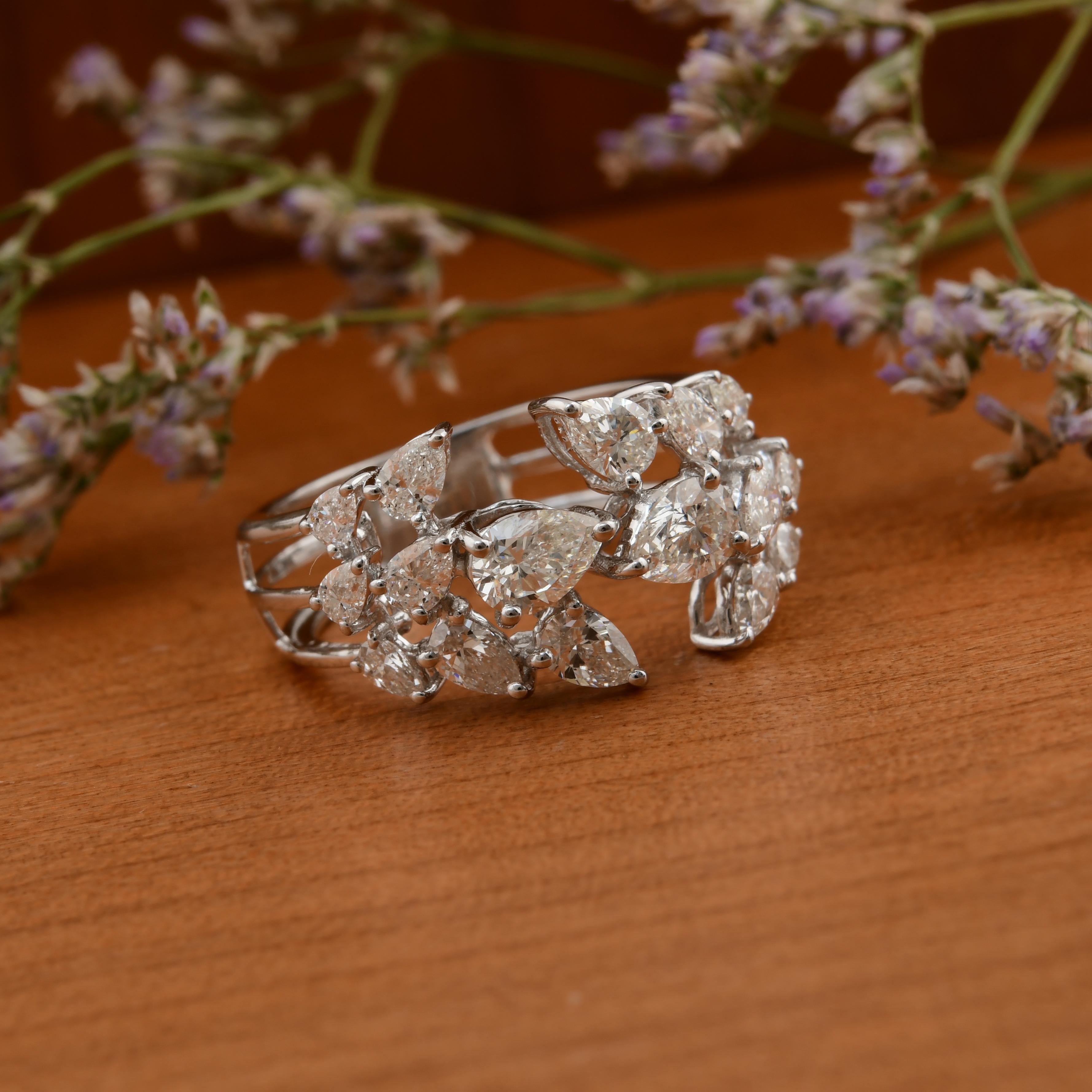 Pear Cut Natural 1.74 Carat SI Clarity HI Color Pear Diamond Ring 18 Karat White Gold For Sale