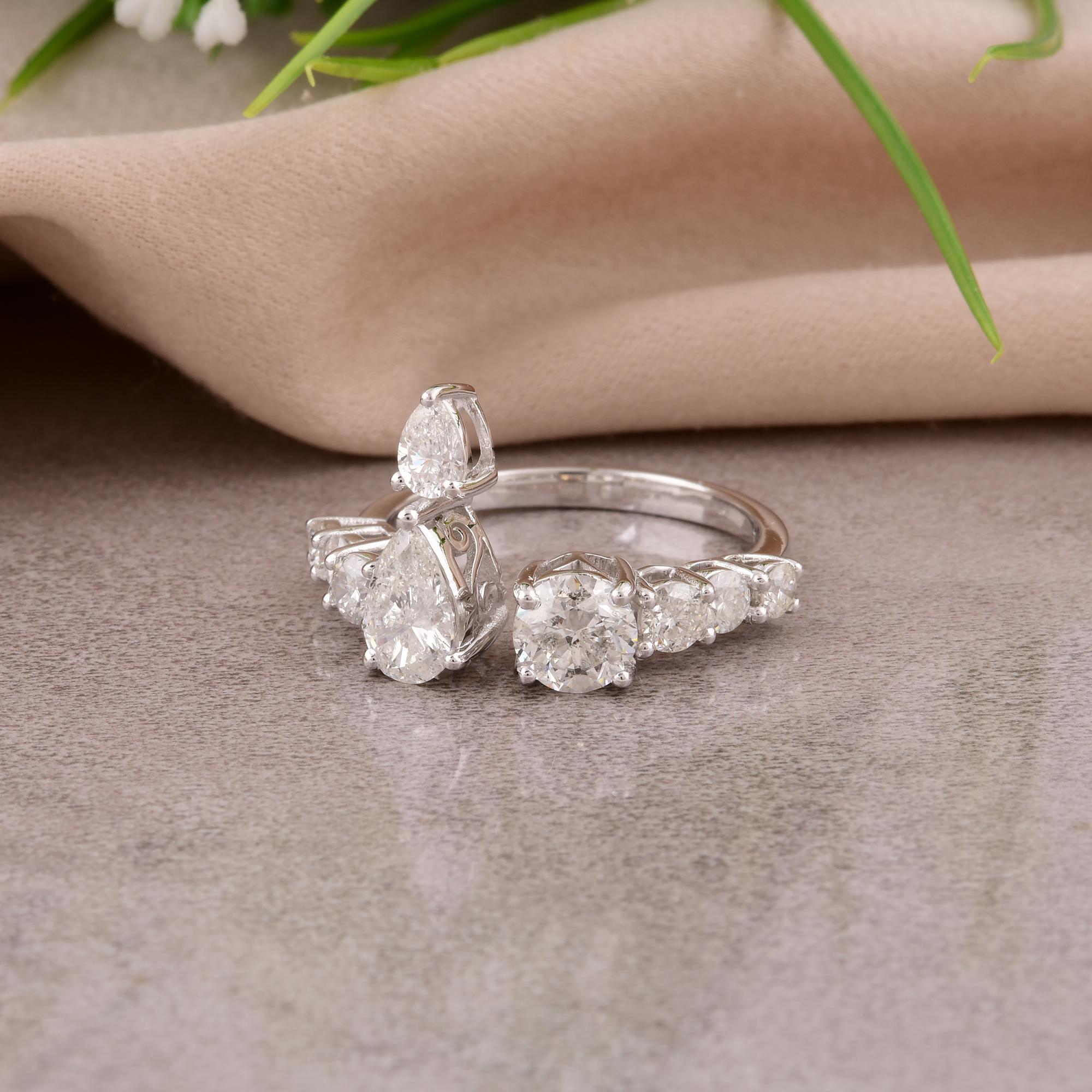 Im Angebot: Natürlicher 1,74 Karat SI/H Diamant offener Manschettenring 14 Karat Weißgoldschmuck () 3