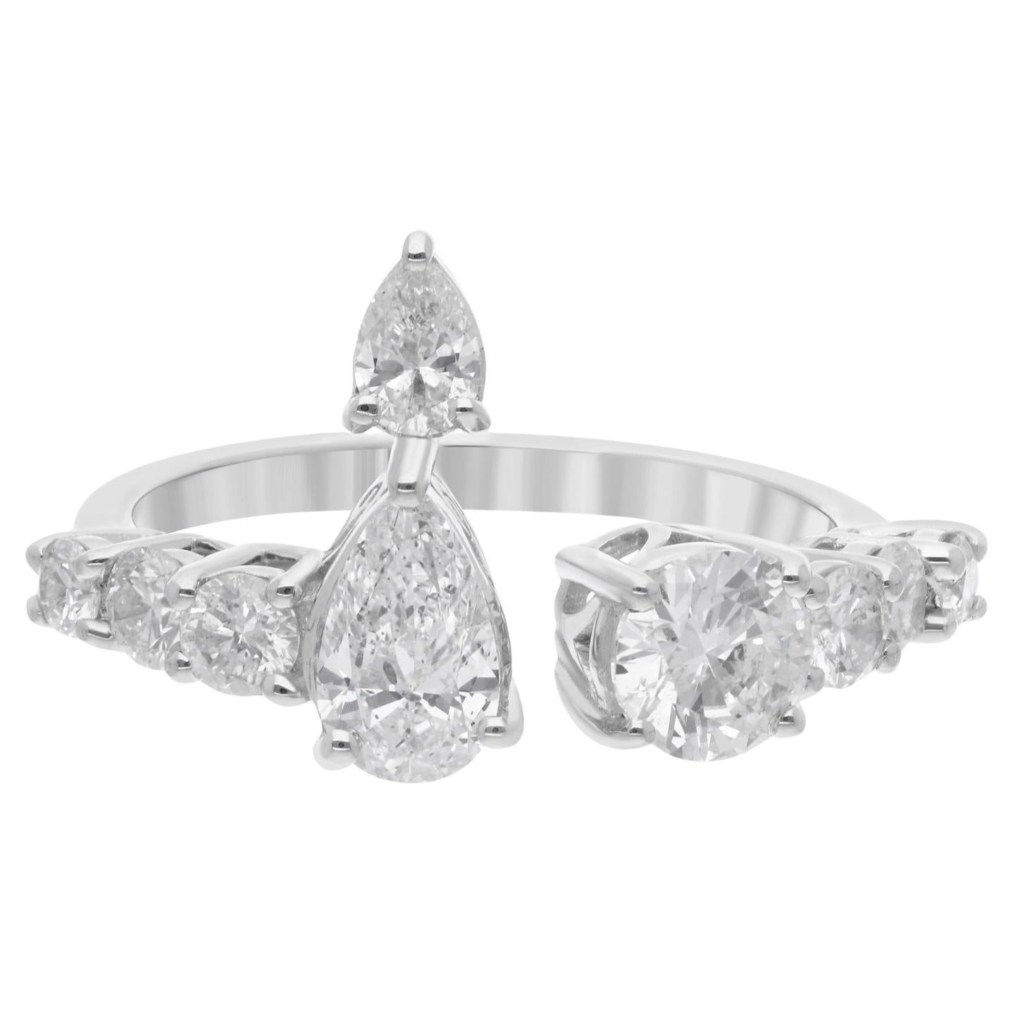 Natürlicher 1,74 Karat SI/H Diamant offener Manschettenring 14 Karat Weißgoldschmuck