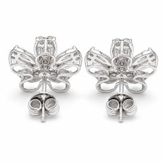 Natural 1.75 Carat SI/H Diamond Floral Stud Earrings 10 Karat White Gold