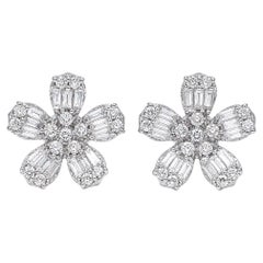 Natural 1.75 Carat SI/H Diamond Floral Stud Earrings 10 Karat White Gold