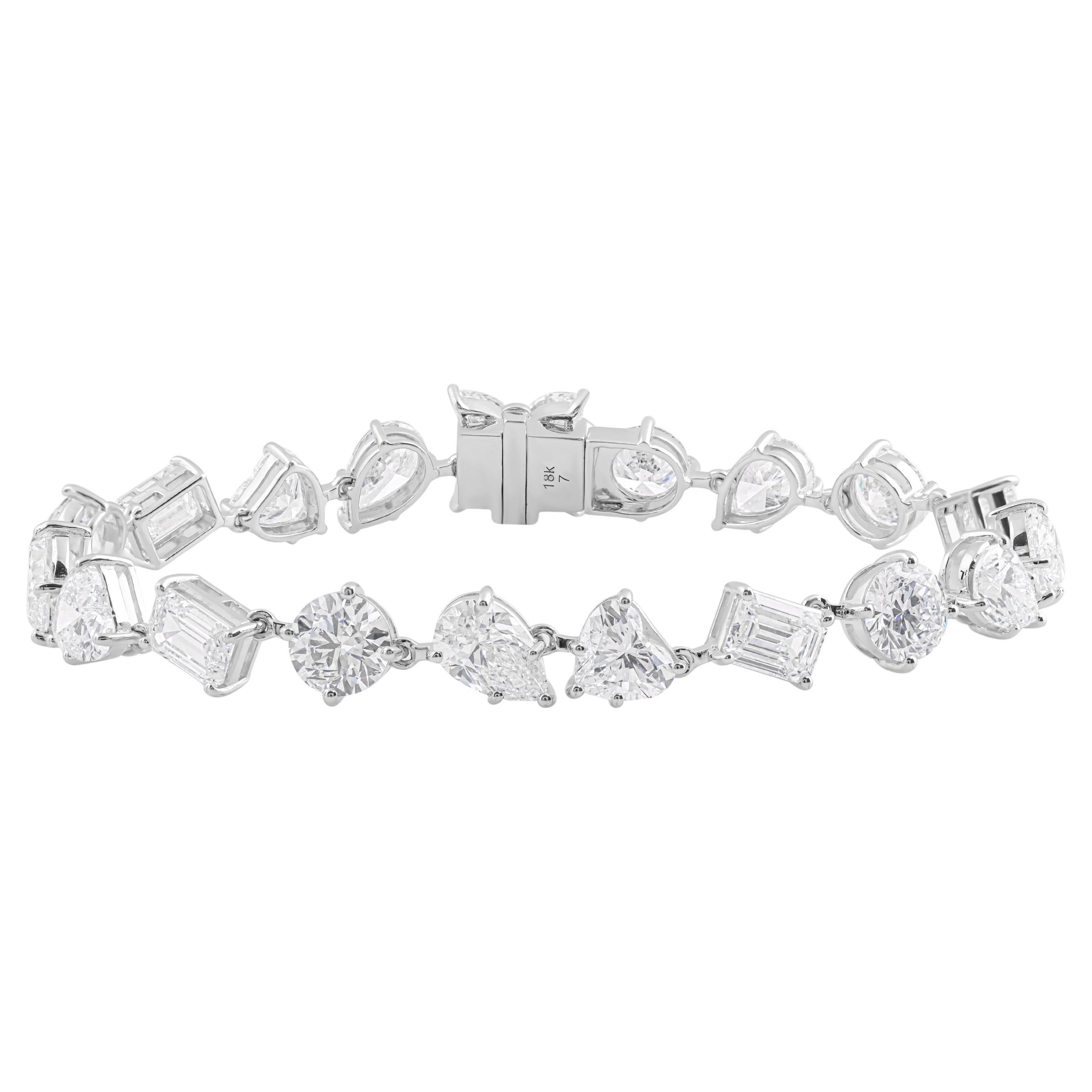 Natürliches 17,5 Karat SI/H Diamantarmband aus 14 Karat Weißgold mit mehreren Formen