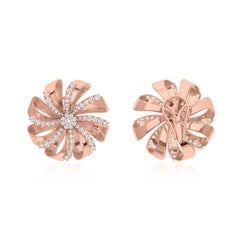 Boucles d'oreilles fleur en or rose 14 carats avec diamants ronds naturels de 1,75 carat SI/H