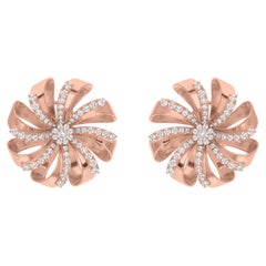 Orecchini a fiore con diamanti tondi naturali da 1,75 carati SI/H Gioielli in oro rosa 14 carati