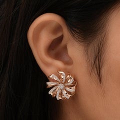Boucles d'oreilles fleur en or rose 18 carats avec diamants ronds naturels de 1,75 carat SI/H