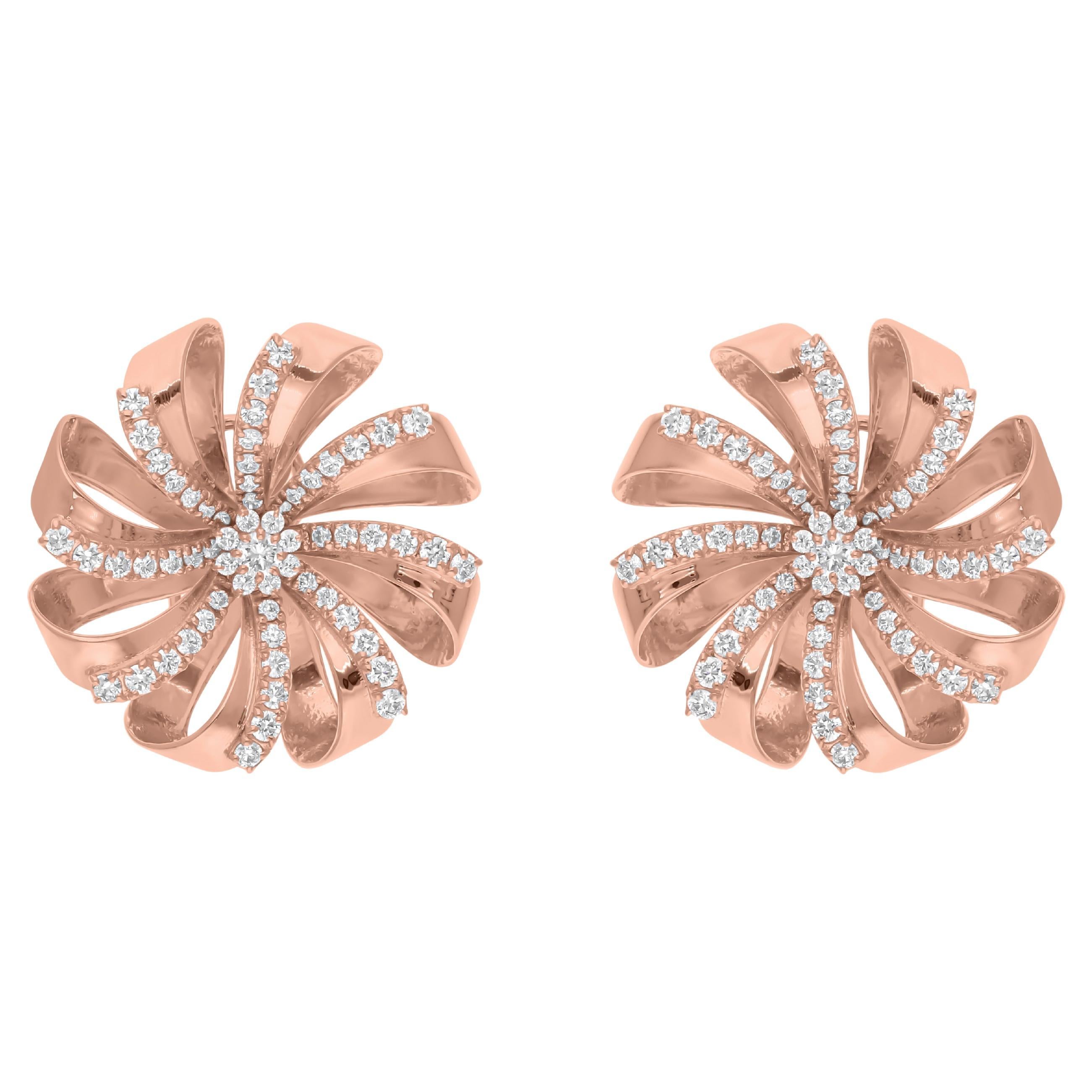 Natural 1.75 Carat SI/H Round Diamond Flower Earrings 18 Karat Rose Gold Jewelry