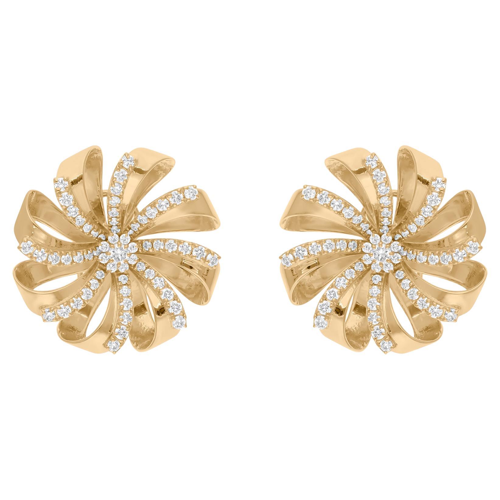 Natural 1.75 Carat SI/H Round Diamond Flower Earrings 18k Yellow Gold Jewelry