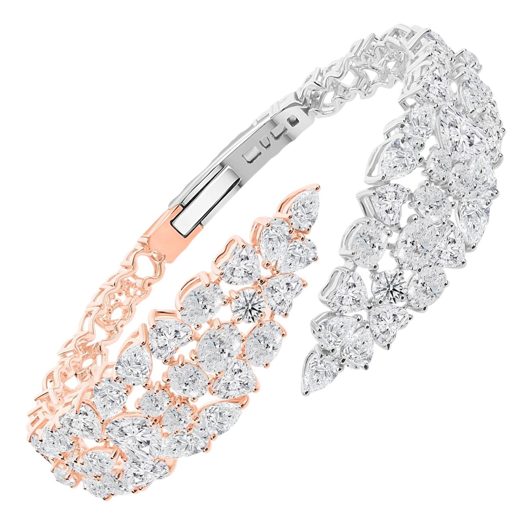 Bracciale rigido con diamante naturale da 17,55 carati, SI/H, in oro rosa e bianco da 14 carati