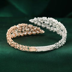 Natural 17.55 Carat SI/H Diamond Cuff Bangle Bracelet 18 Karat Rose White Gold