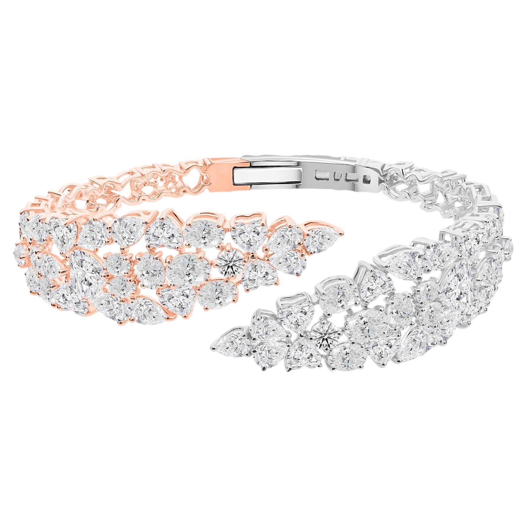 Natural 17.55 Carat SI/H Diamond Cuff Bangle Bracelet 18 Karat Rose White Gold