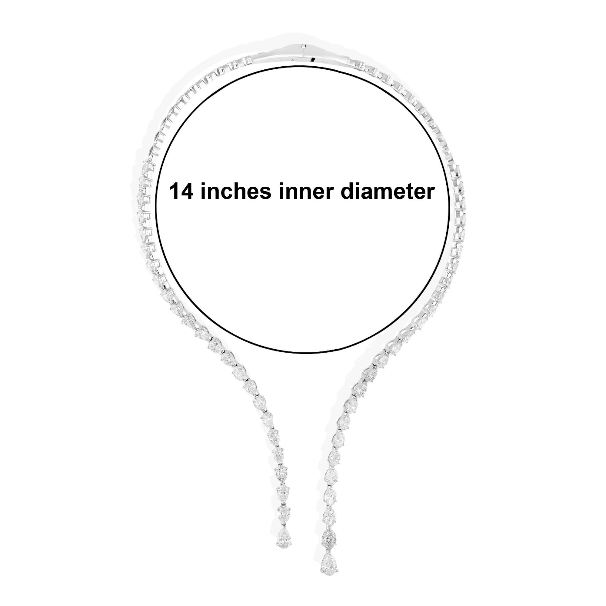 Pear Cut Natural 17.59 Carat Diamond Open Choker Necklace 14 Karat White Gold Jewelry For Sale