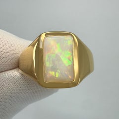 Natural 1.75ct Australian Coober Pedy Opal Cushion 18k Yellow Gold Signet Ring