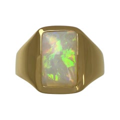 Natural 1.75ct Australian Coober Pedy Opal Cushion 18k Yellow Gold Signet Ring