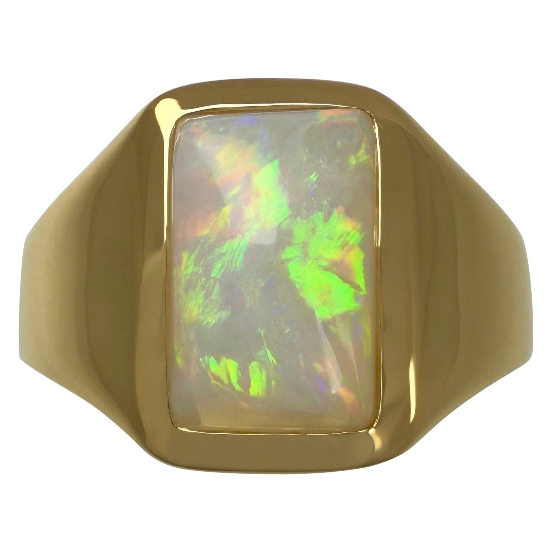 Anello con cuscino di opale australiano di Coober Pedy da 1,75 ct. in oro giallo 18 ct. in vendita
