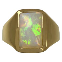 Natural 1.75ct Australian Coober Pedy Opal Cushion 18k Yellow Gold Signet Ring