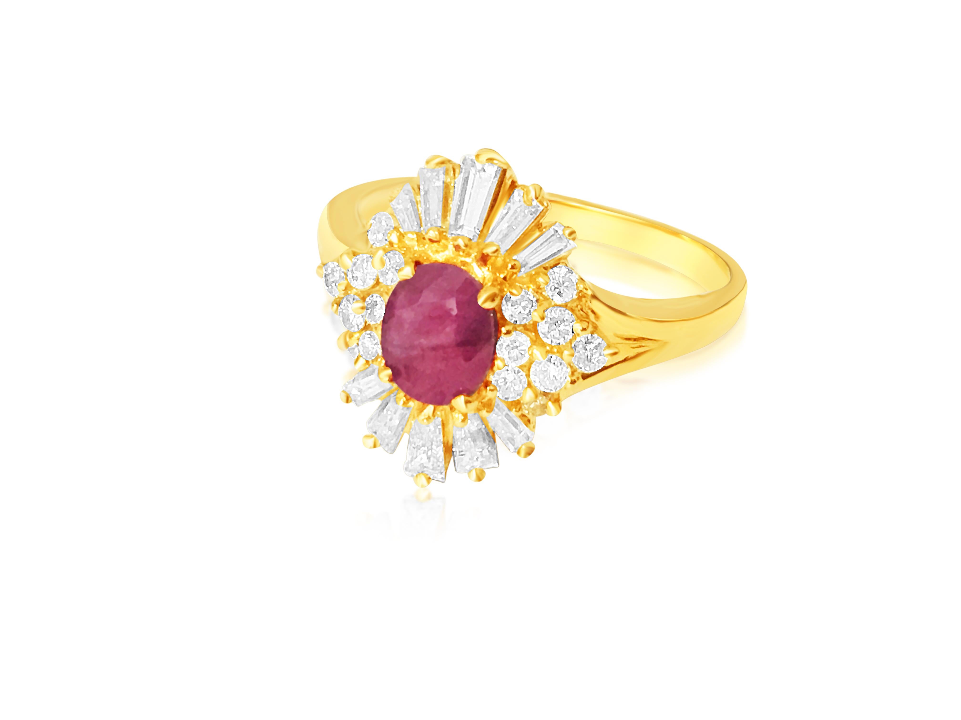 Medieval Natural 1.75ct Ruby & Diamond Ring in Solid 14K Gold For Sale