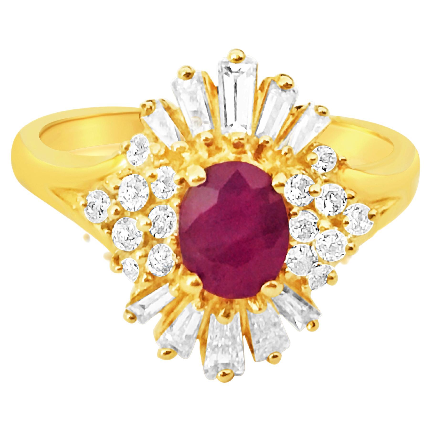 Natürlicher Ring mit 1,75 Karat Rubin und Diamant aus massivem 14 Karat Gold