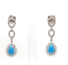 14K Gold Turquoise Pear Earrings with Diamond Accents, New