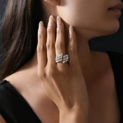 1.80ct Natural Diamond Double Row Scattered Leaf Bypass Cuff Ring 18k White Gold