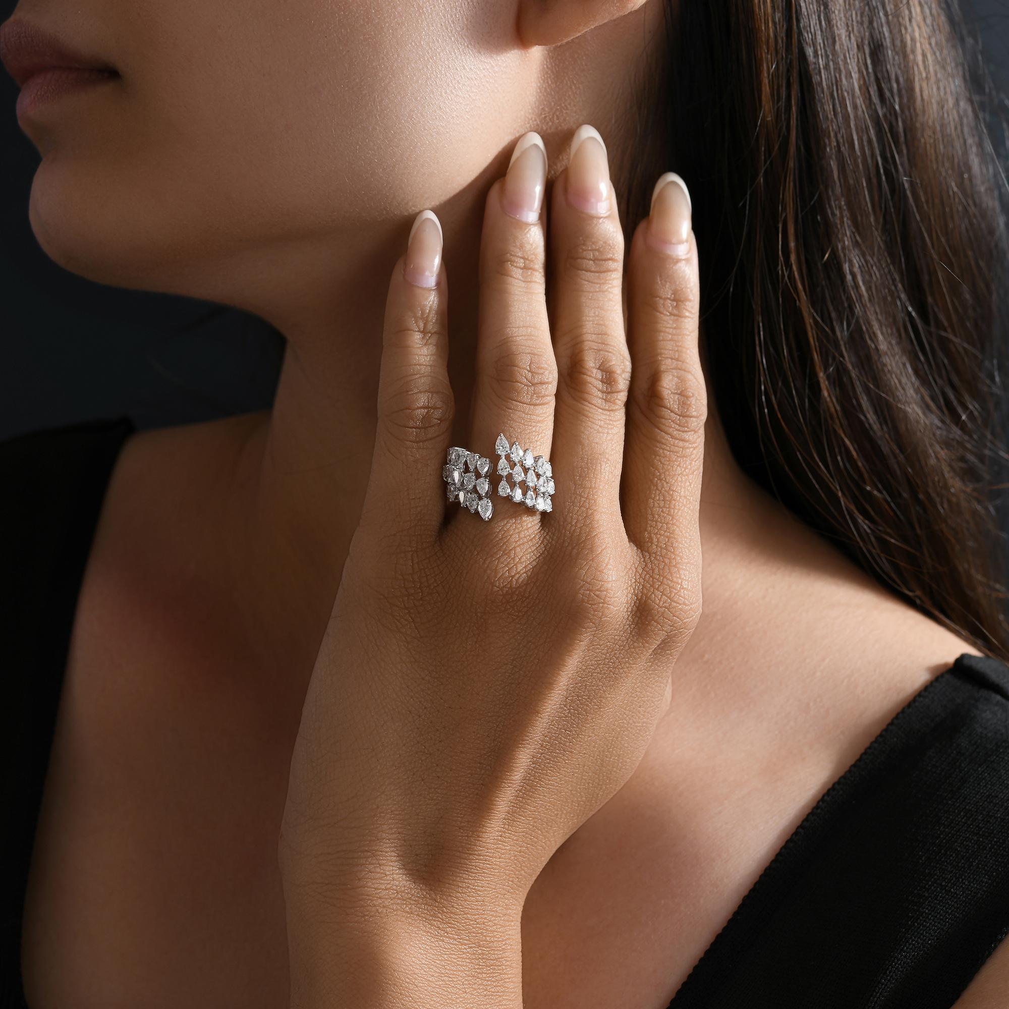 Natürlicher 1,76 Karat SI/H Birne Diamantring 18 Karat Weißgold Handgefertigter Schmuck Damen im Angebot