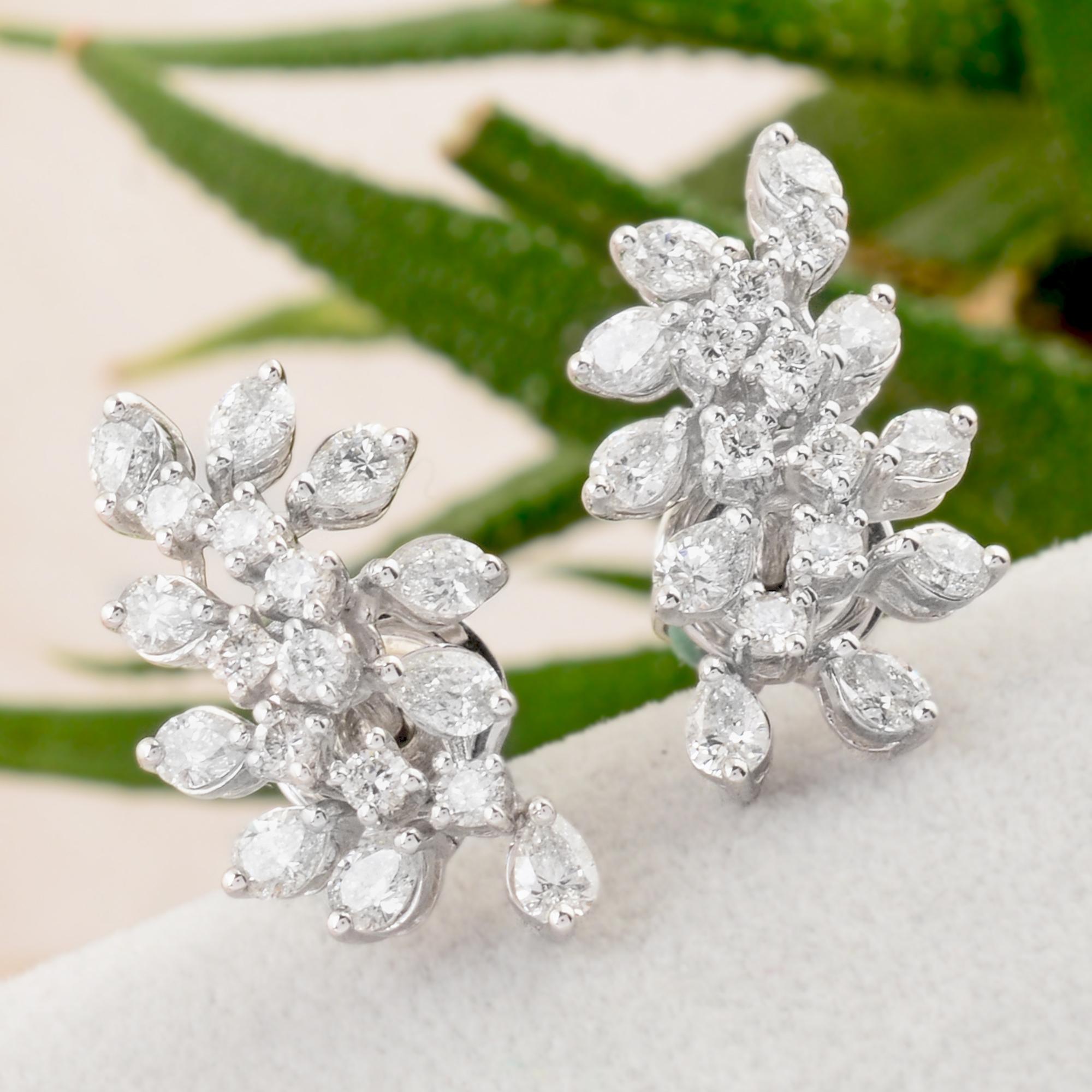Modern Natural 1.77 Carat SI Clarity HI Color Diamond Earrings 18 Karat White Gold For Sale