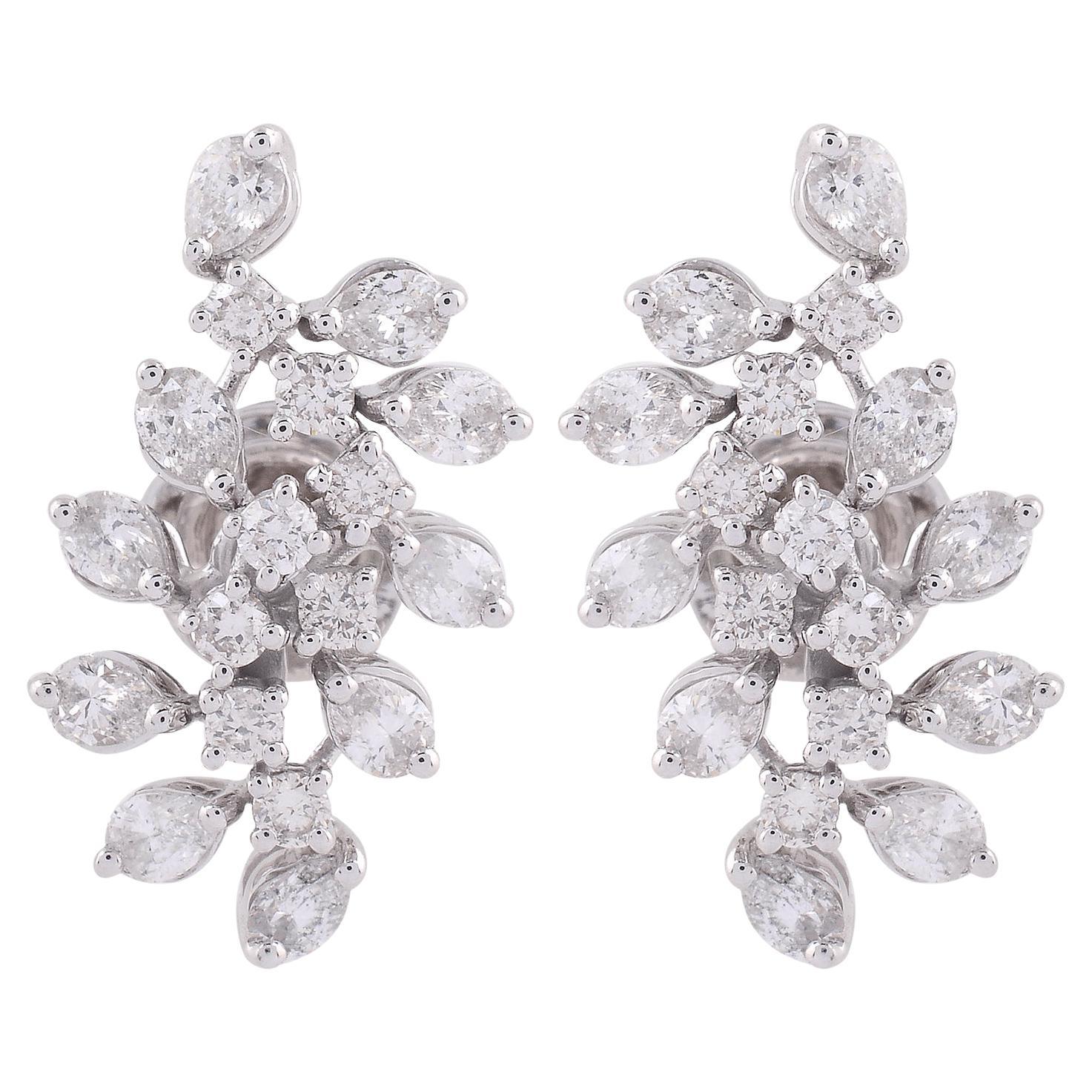 Natural 1.77 Carat SI Clarity HI Color Diamond Earrings 18 Karat White Gold For Sale