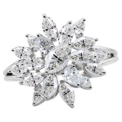 Natural 1.77 Carat SI/H Diamond Cluster Cocktail Ring 14 Karat White Gold