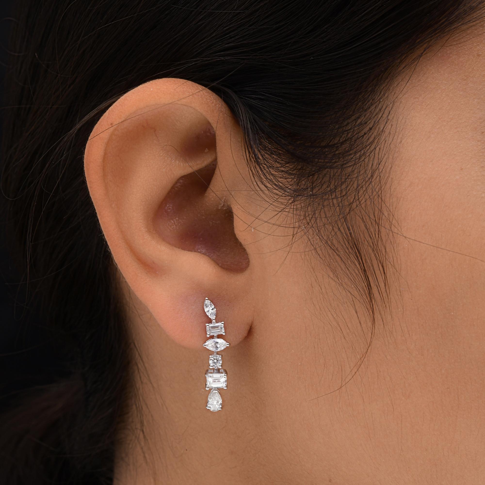 Modern Natural 1.77 Carat SI/H Multi Shape Diamond Earrings 18 Karat White Gold Jewelry For Sale
