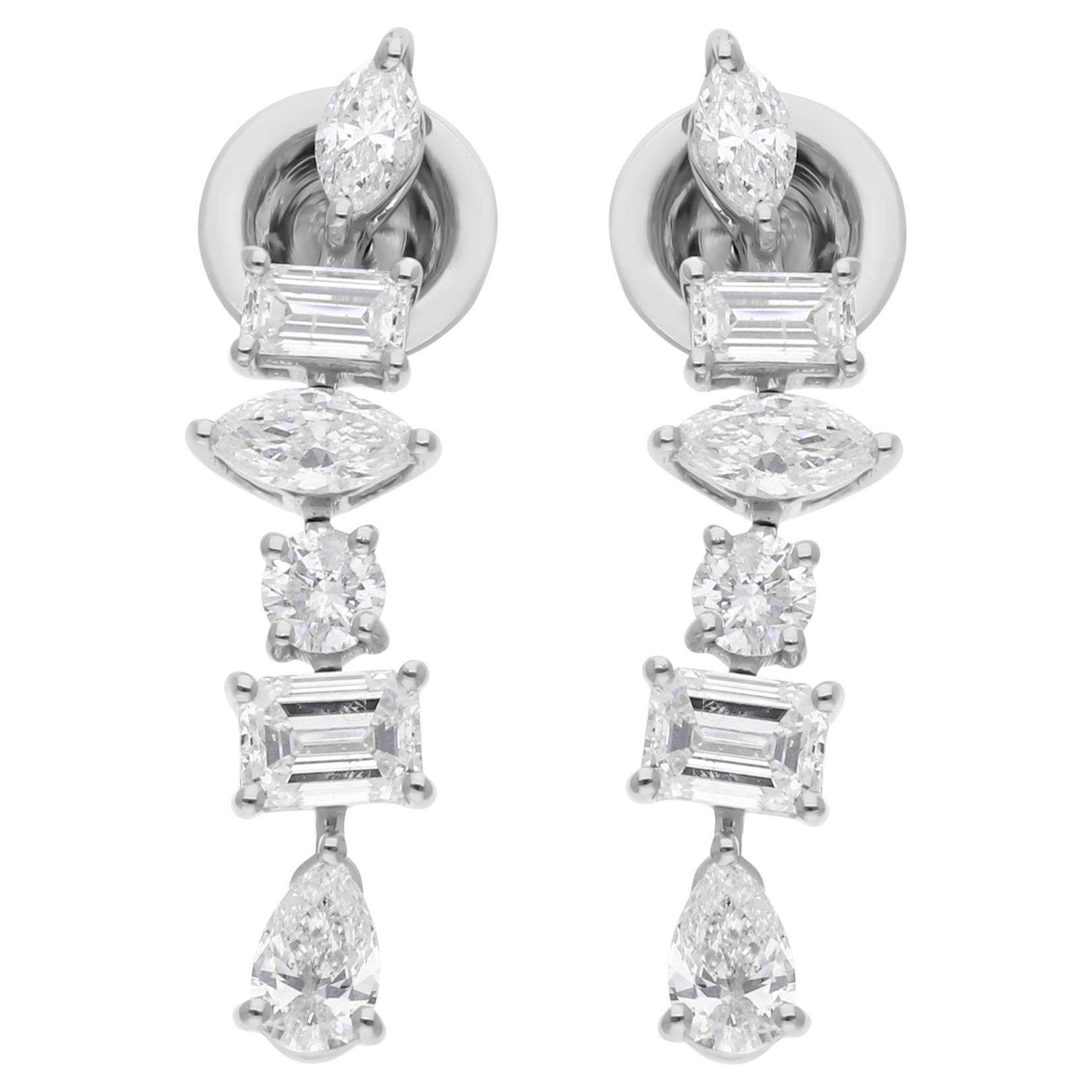 Natural 1.77 Carat SI/H Multi Shape Diamond Earrings 18 Karat White Gold Jewelry