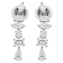 Pendientes de diamantes multiforma SI/H naturales de 1,77 quilates Joyas de oro blanco de 18 quilates