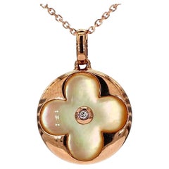 Natural Yellow Shell/Pearl and White Diamond 1.78 Carat TW Rose Gold Pendant