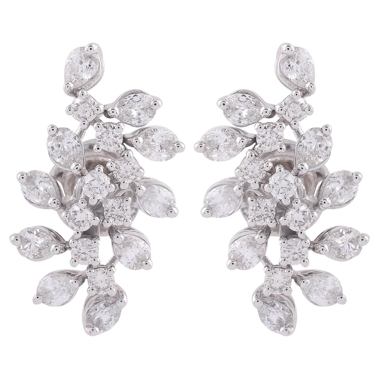 Pendientes de racimo de diamantes naturales de 1,77 ct Claridad SI Color HI Oro blanco de 18 quilates